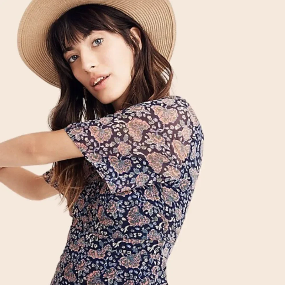 Madewell Navy Orchard Flutter-Sleeve Dress in Fan Floral Mix Size 2